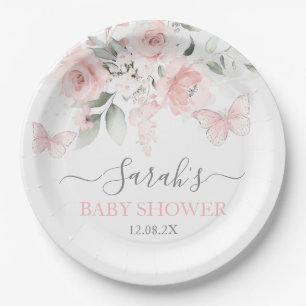 Pink Butterfly Floral Paper Plate