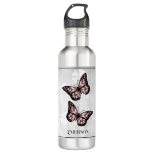 Pink Butterfly Floral Personalised 710 Ml Water Bottle