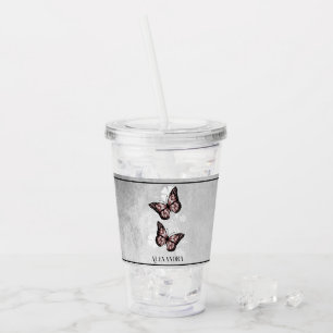 Pink Butterfly Floral Personalised Acrylic Tumbler
