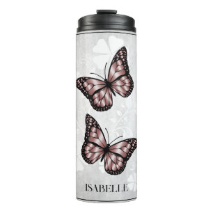 Pink Butterfly Floral Personalised Thermal Tumbler