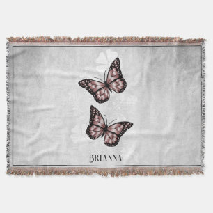 Pink Butterfly Floral Personalised Throw Blanket