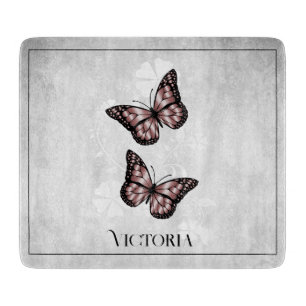 Pink Butterfly Floral Personalized Cutting Board