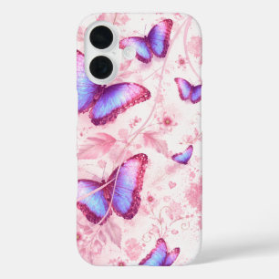 Pink butterfly floral phone case. iPhone 16 case