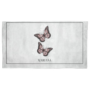 Pink Butterfly Floral Pillow Case