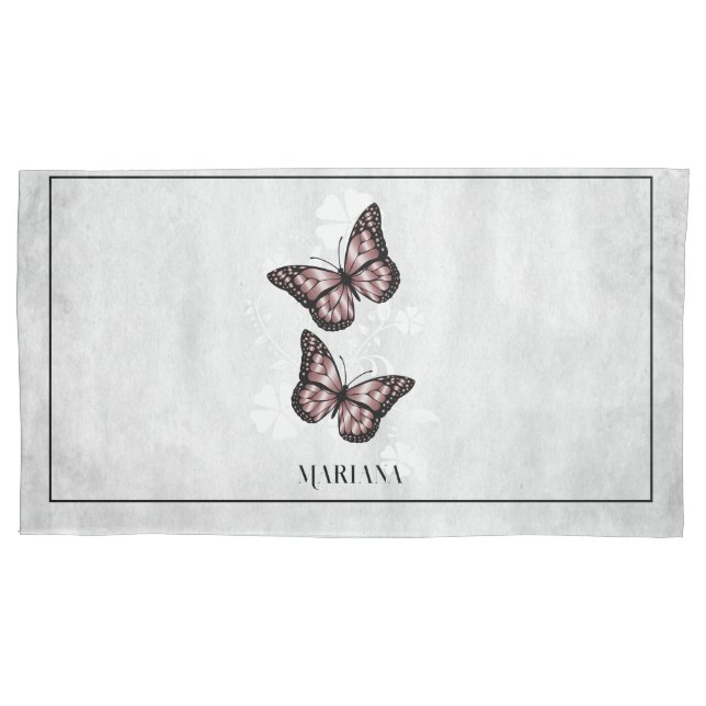 Pink Butterfly Floral Pillow Case (Front)