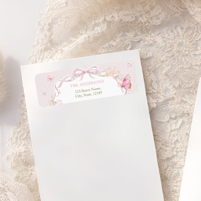 Pink Butterfly Floral Return Address Label (Creator Uploaded)