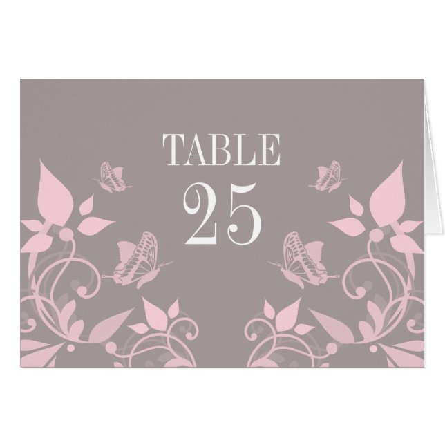 Pink Butterfly Floral Table Number Card (Front Horizontal)