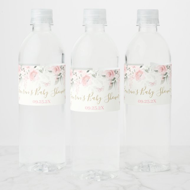 Pink Butterfly Food and Beverage Label Set (Bottles)