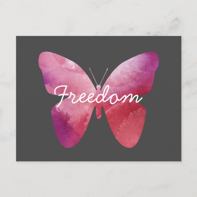 Pink butterfly freedom whimsical postcard (Front)
