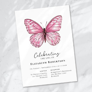 Pink Butterfly Funeral  Invitation
