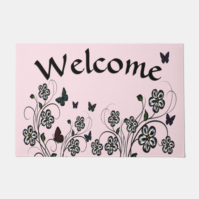 Pink Butterfly Garden Doormat (Front)