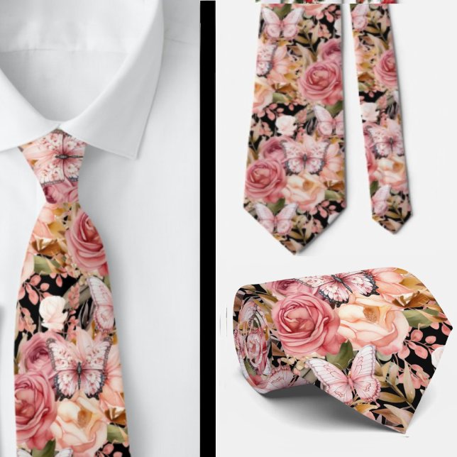 Pink Butterfly Garden Floral Neck Tie (Creator Uploaded)