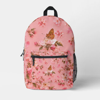 Pink Butterfly Garden Floral Printed Backpack
