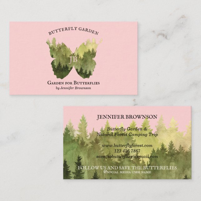 Pink Butterfly garden ideas rustic Forest camping Business Card (Front/Back)