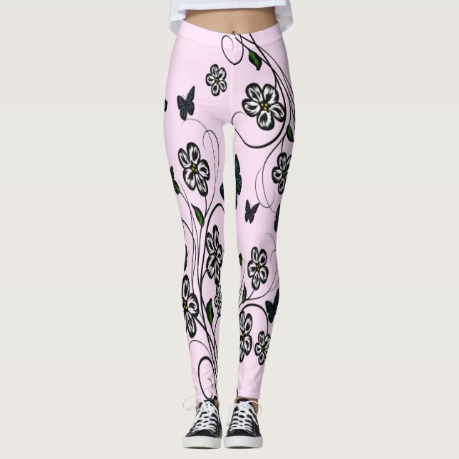 Pink Butterfly Garden Leggings (Front)