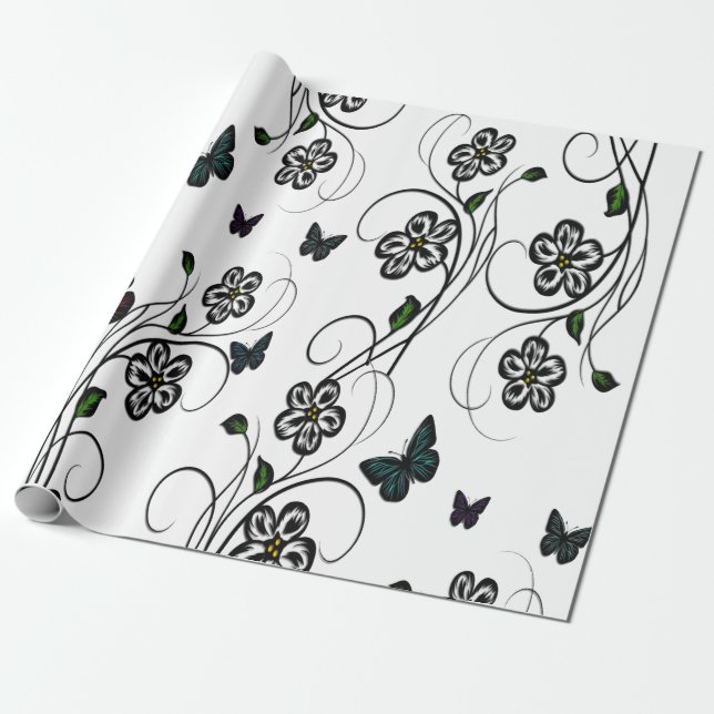 Pink Butterfly Garden Wrapping Paper (Unrolled)