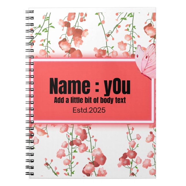 Pink butterfly Gardenia  Notebook (Front)