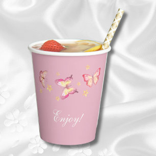 Pink Butterfly Girl 1st Birthday Party Paper Cups