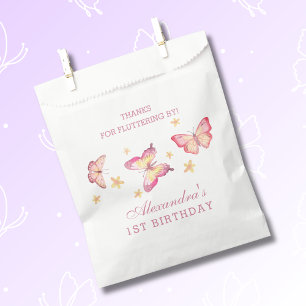 Pink Butterfly Girl 1st Birthday Thank You Favour Bags