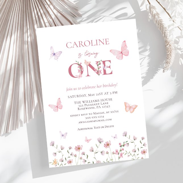 Pink Butterfly Girl First Birthday Invitation (Creator Uploaded)
