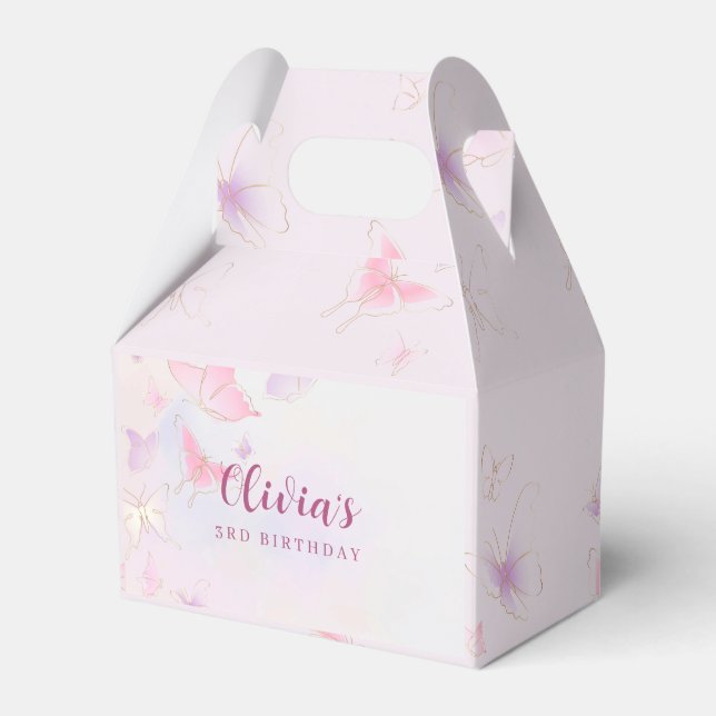 Pink Butterfly Girls Birthday Favour Box (Front Side)