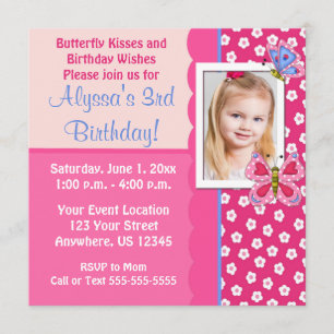Pink Butterfly Girls Birthday Invitation