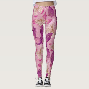 Pink Butterfly Glitter Seamless Pattern Leggings