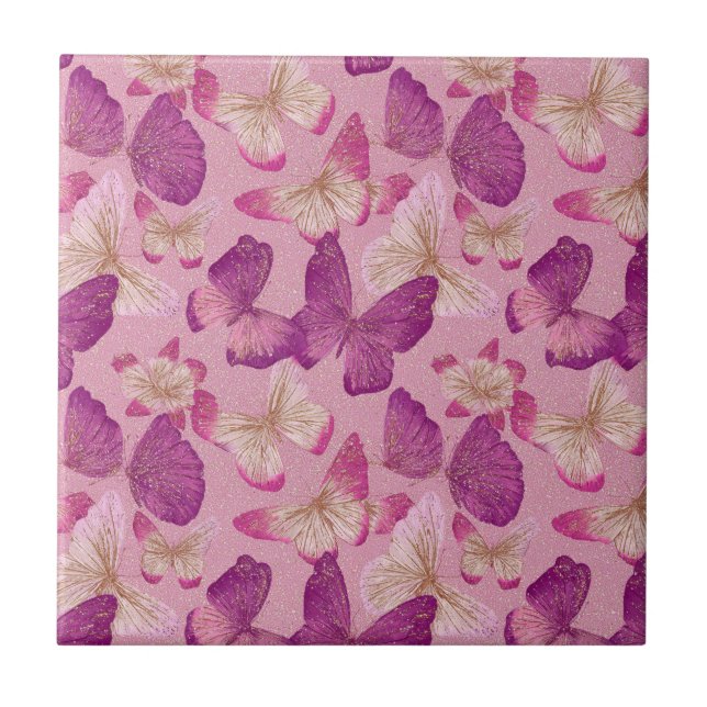 Pink Butterfly Glitter Seamless Pattern Tile (Front)