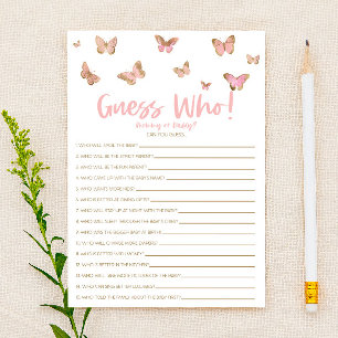 Pink Butterfly Guess Who! Baby Shower Game Stationery