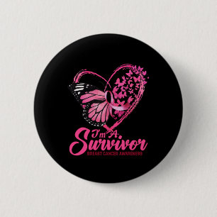 Pink Butterfly Heart I'm A Survivor Breast Cancer 6 Cm Round Badge