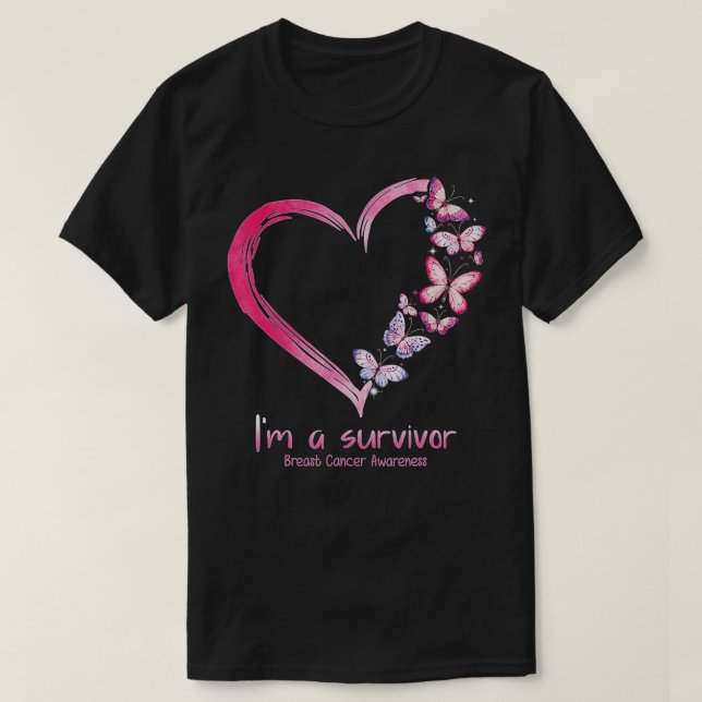 Pink Butterfly Heart Im A Survivor Breast Cancer A T-Shirt (Design Front)