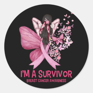 Pink Butterfly Heart I'm A Survivor Breast Cancer  Classic Round Sticker