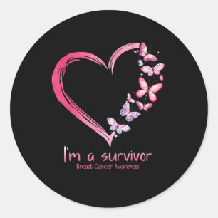 Pink Butterfly Heart I'm A Survivor Breast Cancer Classic Round Sticker