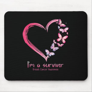 Pink Butterfly Heart I'm A Survivor Breast Cancer Mouse Mat