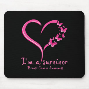 Pink Butterfly Heart I'm A Survivor Breast Cancer Mouse Mat