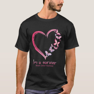 Pink Butterfly Heart I'm A Survivor Breast Cancer T-Shirt
