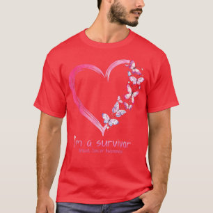 Pink Butterfly Heart I'm A Survivor Breast Cancer  T-Shirt