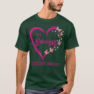 Pink Butterfly Heart I'm A Survivor Breast Cancer  T-Shirt