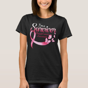 Pink Butterfly Heart I'm A Survivor Breast Cancer  T-Shirt