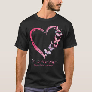 Pink Butterfly Heart I'm A Survivor Breast Cancer  T-Shirt