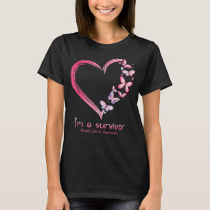 Pink Butterfly Heart I'm A Survivor Breast Cancer  T-Shirt