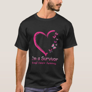 Pink-Butterfly-Heart I'm A Survivor' Breast Cancer T-Shirt