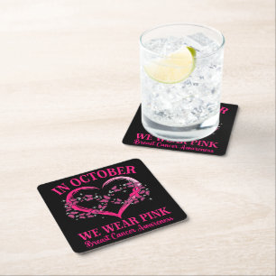 Pink Butterfly Heart in October We Wear Pink Square Paper Coaster