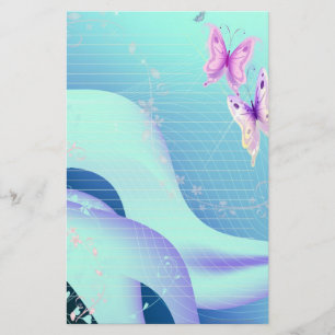 Pink butterfly in waves of blue Stationary Stationery