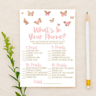 Pink Butterfly In Your Phone Baby Shower Game Stationery