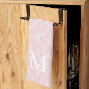 Pink Butterfly Initial Monongram Tea Towel