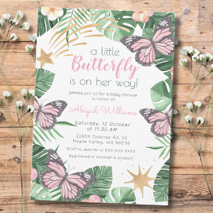 Pink Butterfly is on her way - Girl Baby Shower Invitation