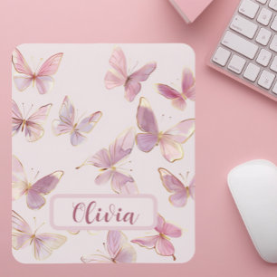 Pink Butterfly Kids Personalised Mouse Mat