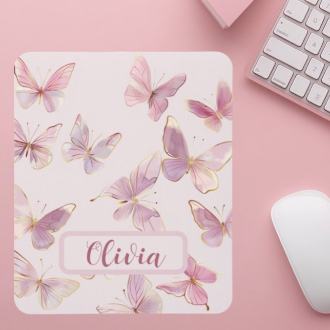 Pink Butterfly Kids Personalised Mouse Mat (Creator Uploaded)