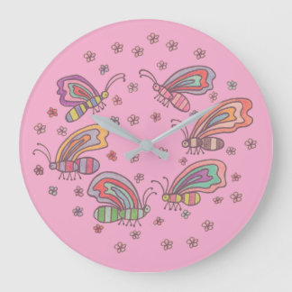 Pink Butterfly Lady Large Clock